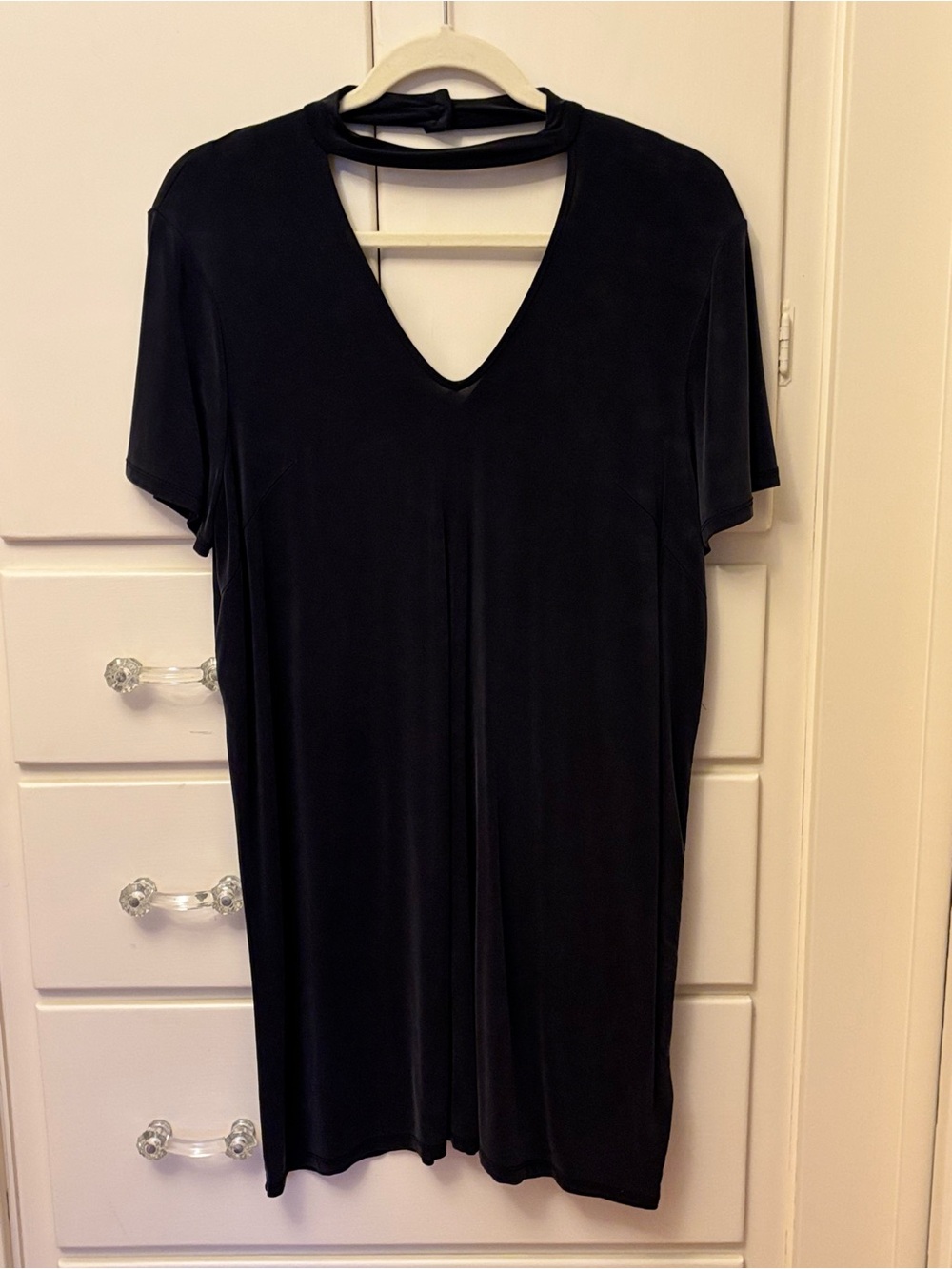 Black Short Sleeve Choker Neck Dress
